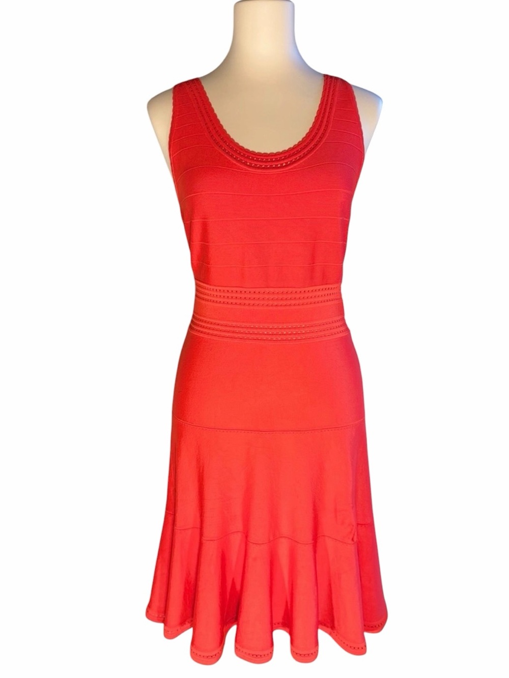 Diane von Furstenberg Red Knit Fit & Flare Sleeveless Dress Size M DVF